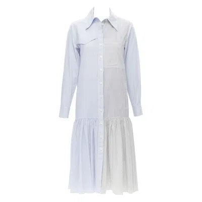 Pre-owned Tibi Blue Grey Striped Cotton Asymmetric Pockets Flutter Skirt Shirt Dress Xs In Gray