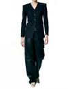 Tibi Boiled Wool Blazer In Midnight In Green