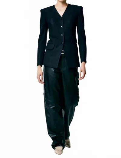 Tibi Boiled Wool Blazer In Midnight In Green