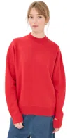 Tibi Boiled Wool Crewneck Easy Pullover Sweater Red In Red