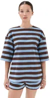 Tibi Bonded Dry Loop Terry Easy Tee Brown/blue Multi