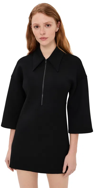 Tibi Bonded Viscose Zip Front Short Sleeve Slim Tunic Black