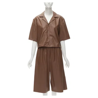 Pre-owned Tibi Brown Faux Leather Boxy Fit Shirt Culotte Wide Shorts S