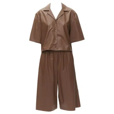 Pre-owned Tibi Brown Faux Leather Boxy Fit Shirt Culotte Wide Shorts S