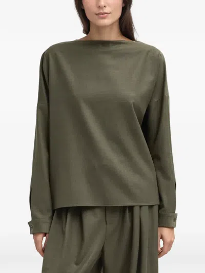 Tibi Button-back Long-sleeve Blouse In Green