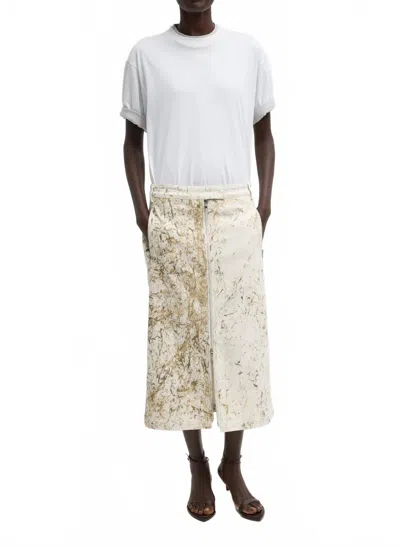Tibi Calcimin Denim Midi Trouser Skirt In Ivory Multi In White