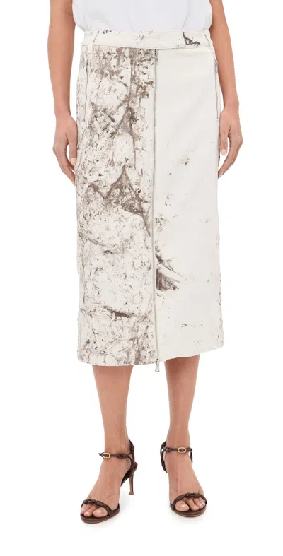 Tibi Calcimin Denim Midi Trouser Zip Skirt Ivory Multi In Neutral