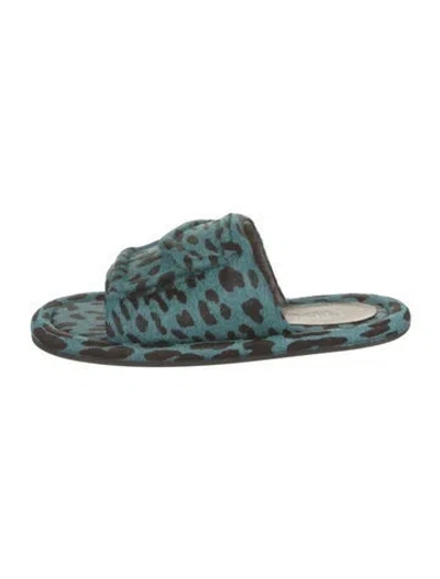 Pre-owned Tibi Calf Hair Animal Print Slides In Blue