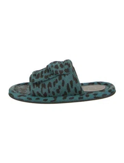 Pre-owned Tibi Calf Hair Animal Print Slides In Blue