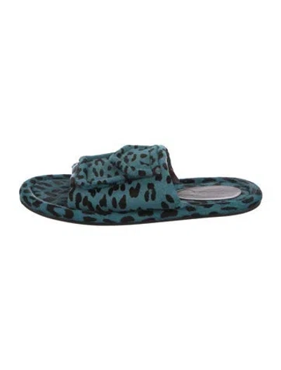 Pre-owned Tibi Calf Hair Animal Print Slides In Blue