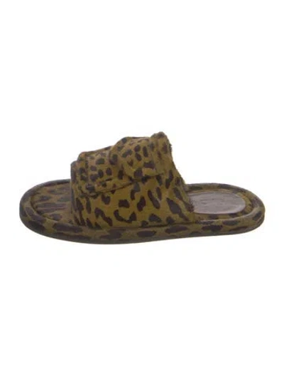 Pre-owned Tibi Calf Hair Animal Print Slides In Green