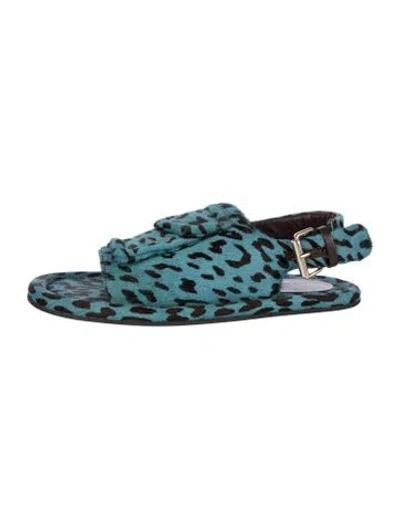 Pre-owned Tibi Calf Hair Animal Print Slingback Sandals In Blue