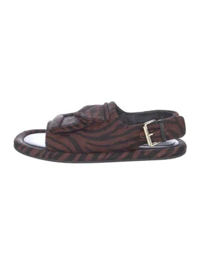 Pre-owned Tibi Calf Hair Animal Print Slingback Sandals In Brown