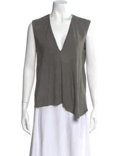 Pre-owned Tibi Calfskin V-neck Blouse In Gray