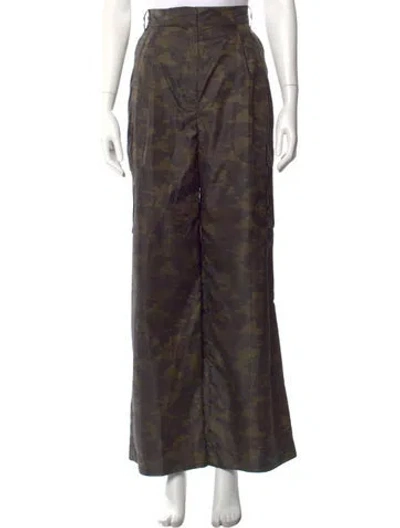Pre-owned Tibi Camouflage Print Wide Leg Pants In Green