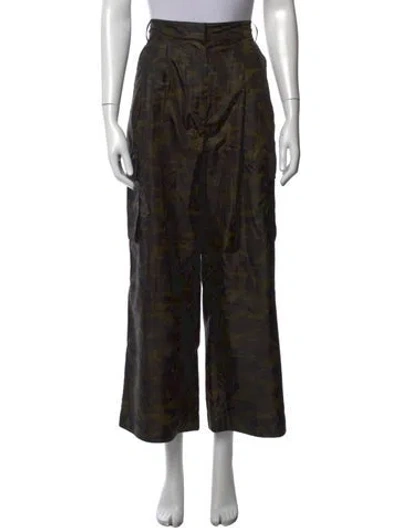 Pre-owned Tibi Camouflage Print Wide Leg Pants In Green