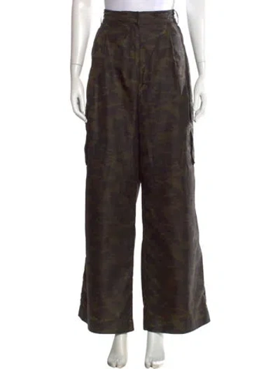 Pre-owned Tibi Camouflage Print Wide Leg Pants In Green