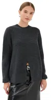Tibi Cardigan Stitch Split Front Crew Neck Easy Pullover Dark Heather Grey In Gray