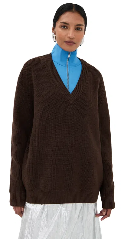 Tibi Cardigan Stitch V Neck With Removable Dickie Brown