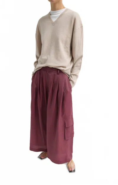 Tibi Cargo Triple Pleat Pant In Light Mulberry In Burgundy