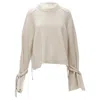Tibi Cashmere Contrast Bow Tie Cuff Overd Sweater In Neutral
