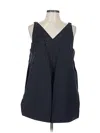 Tibi Tropical Wool Paneled Tunic Top In Navy In Blue