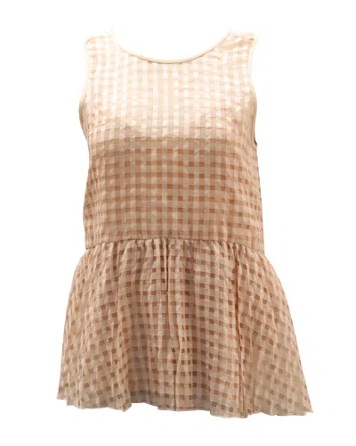 Pre-owned Tibi Checkered Peplum Top In Peach Rayon In Pink