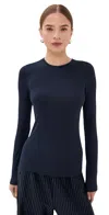 Tibi Circular Ribbed Crew Neck Pullover T-shirt Navy In Black