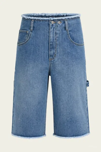 Tibi Classic Wash Denim Newman Short In Classic Blue
