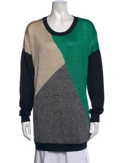 Pre-owned Tibi Colorblock Pattern Crew Neck Sweater In Green