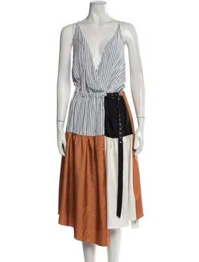Pre-owned Tibi Colorblock Pattern Midi Length Dress In Brown