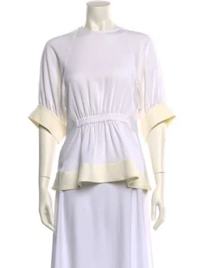 Pre-owned Tibi Colorblock Pattern Scoop Neck Blouse In White