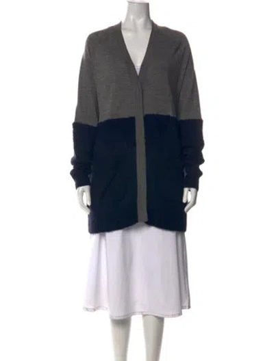 Pre-owned Tibi Colorblock Pattern V-neck Sweater In Blue