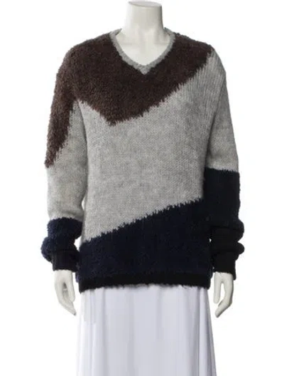 Pre-owned Tibi Colorblock Pattern V-neck Sweater In Gray