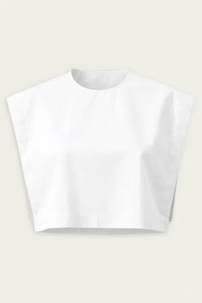 Tibi Compact Eco Poplin Cropped Square Top In White