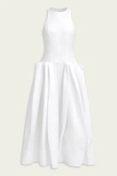 Tibi Compact Eco Poplin Pinched Pleat Dress In White