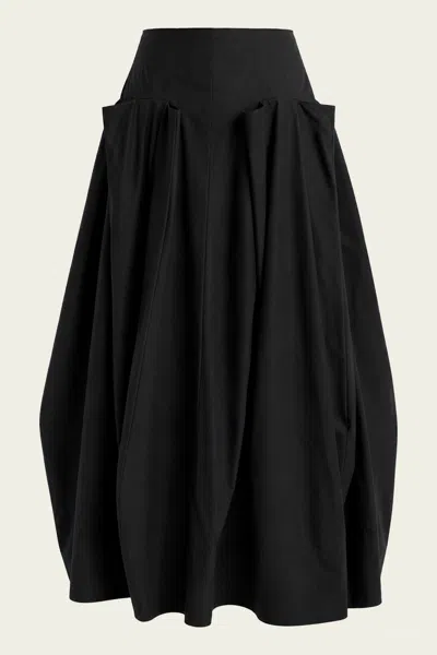 Tibi Compact Eco Poplin Pinched Pleat Full Skirt In Black
