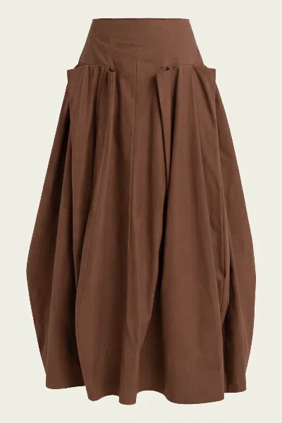 Tibi Compact Eco Poplin Pinched Pleat Full Skirt In Sepia Brown