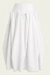Tibi Compact Eco Poplin Pinched Pleat Full Skirt In White In White
