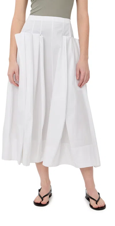 Tibi Compact Poplin Pinched Pleat Full Skirt White
