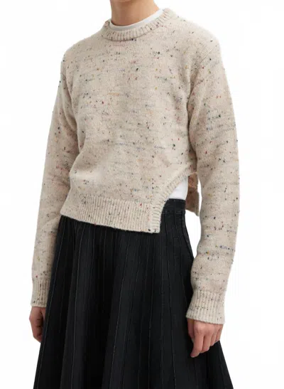 Tibi Confetti Shrunken Crewneck Pullover In Cream Multi