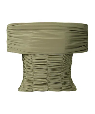 Tibi Convertible Off-the-shoulder Ruched Jersey Top In Green