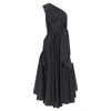 Tibi Cotton Dress One Shoulder Asymmetrical Pleat Skirt In Black