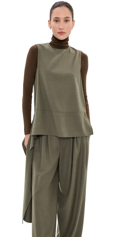 Tibi Cozy Flannel Asymmetrical Sleeveless Top Army Green