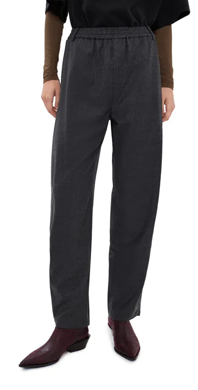 Tibi Cozy Flannel Side Drape Trousers Dark Heather Grey
