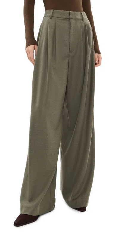 Tibi Cozy Flannel Triple Pleat Pants Army Green In Gray