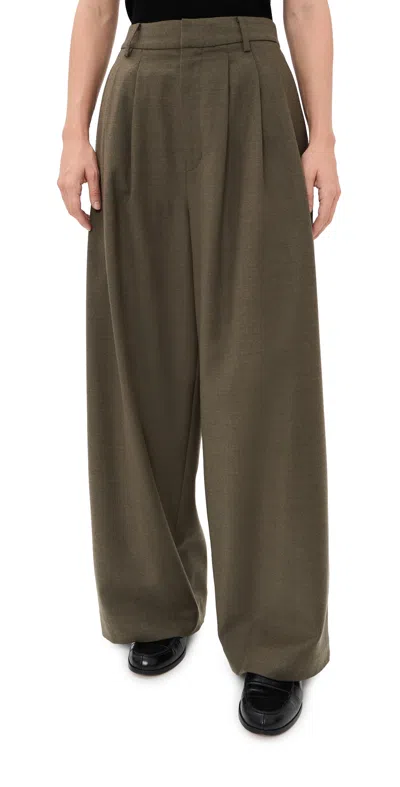 Tibi Cozy Flannel Triple Pleat Petite Pants Army Green