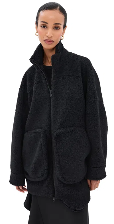 Tibi Cozy Fleece Cubic Zipup Bomber Jacket Black In Transparent