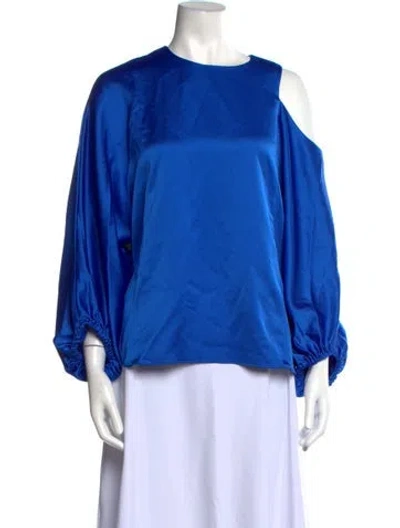 Pre-owned Tibi Crew Neck Long Sleeve Blouse In Blue