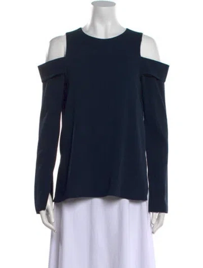 Pre-owned Tibi Crew Neck Long Sleeve Blouse In Blue
